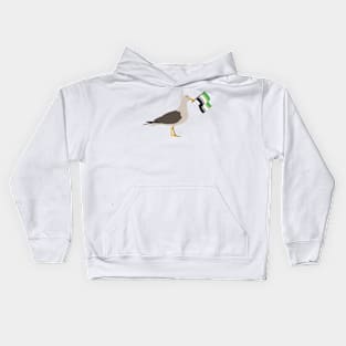 Seagull Holding Aromantic Pride Flag Kids Hoodie